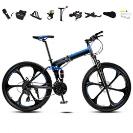FBDGNG Vélos de montagne pliant FBDGNG Vélo VTT 24-26 pouces - Pliable - Unisexe - 30 vitesses - Vélo tout-terrain - Vitesse variable - Pour homme et femme - Double frein à disque / bleu / roue B - 66 cm