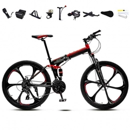 FBDGNG Vélos de montagne pliant FBDGNG Vélo VTT 24-26 pouces - Pliable - Unisexe - 30 vitesses - Vélo tout-terrain - Vitesse variable - Pour homme et femme - Double frein à disque - Rouge - Roue B