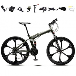 FBDGNG Vélos de montagne pliant FBDGNG Vélo VTT 24-26 pouces - Pliable - Unisexe - 30 vitesses - Vélo tout-terrain - Vitesse variable - Pour homme et femme - Double frein à disque - Vert - Roue de 61 cm