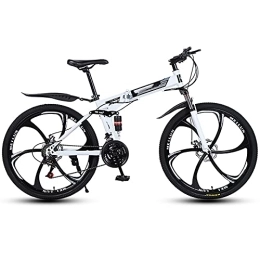 FGKLU Vélos de montagne pliant FGKLU Vélo de montagne pliable de 66 cm avec 6 couteaux et roue de VTT pour homme et femme, 21 vitesses, freins à disque en acier à haute teneur en carbone, blanc