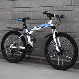 FLJMR Vélos pliants de vélo de Montagne de 26 Pouces, vélo de Banlieue Pliable Compact à 27 Vitesses à Double Frein à Disque, vélos Tout-Terrain à Vitesse Variable pour Hommes et Femmes,Bleu