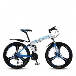 DGAGD vélo Folding Mountain Bike 24 inch Double Damping Off-Road / Variable Speed ​​Mountain Bike Tri-Cutter Wheel-Blanc Bleu_21 Vitesses