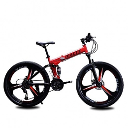 FLYFO Vélos de montagne pliant Folding Mountain Bike, Amortisseur avec vitesse variable : vélo d'étudiant pour hommes et femmes, 21 / 24 / 27 vitesse paire de vélo de montagne, VTT, rouge, 27 speed