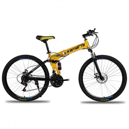 HAOSHUAI Vélos de montagne pliant HAOSHUAI Vélo de montagne pliant à frein à disque de 66 cm, vitesse variable, 21 vitesses, amortisseur de roue intégré, vélo d'étudiant, capacité de charge 200 kg (couleur : bleu) (couleur : jaune)