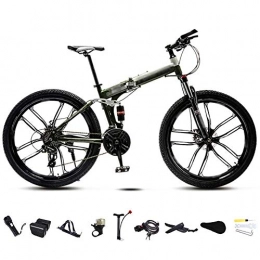HAOSHUAI vélo HAOSHUAI Vélo VTT 24-26 pouces, unisexe, pliable, 30 vitesses, vélo tout-terrain à vitesse variable pour homme et femme, double frein à disque / vert / roue C / 61 cm