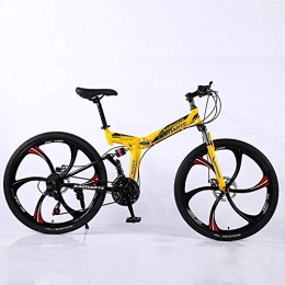 HHRen vélo Haut en Acier au Carbone vélo Pliant VTT 21 Vitesses Diamètre de Roue (61 / 66cm) 6-Axis Sports de Plein air vélo, Jaune, 66cm