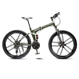 Hong Yi Fei-shop vélo Hong Yi Fei-shop Vélos pliants Green Mountain Bike Vélo 10 Roues Spoke Pliant 24 / 26 Pouces Double Freins à Disque (21 / 24 / 27 / 30 Vitesse) Vélo Pliant Adulte (Color : 21 Speed, Taille : 24inch)