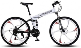HQQ vélo HQQ Adultes VTT 26 VTT Pliant vélos avec Cadre de Suspension Haut en Acier au Carbone, Double vélo Frein de vélo 21 Vitesses (Color : White)