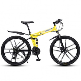 JHKGY vélo JHKGY Vélo de montagne pliable en acier carbone, cadre de suspension complet, vélo d'extérieur, homme et femme, VTT à suspension complète antidérapant, jaune, 66 cm 21 vitesses