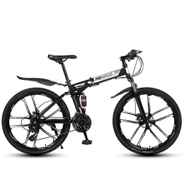 JHKGY vélo JHKGY Vélo de montagne pliable en acier carbone, cadre de suspension complet, vélo d'extérieur, homme et femme, VTT à suspension complète, VTT antidérapant, noir, 66 cm 21 vitesses