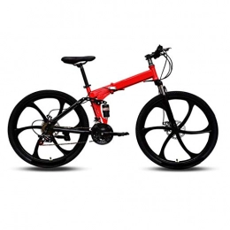 JIA DDZ vélo JIA DDZ VTT 21 / 24 / 27 vitesses 24 / 26" Roues High Carbon Steel Frame Vélo pliable pour adultes adolescents, Rouge 24"K-21speed