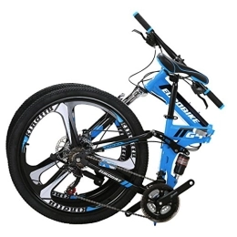 EUROBIKE Vélos de montagne pliant JMC VTT G4 26 pouces 21 vitesses Double suspension Vélo adulte pliable 3 rayons Roues Bleu