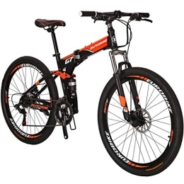 EUROBIKE Vélos de montagne pliant JMC Vélo de montagne pliable G7 27, 5 pouces 21 vitesses Double frein à disque Vélo adulte pliable pour homme / femme (Orange)