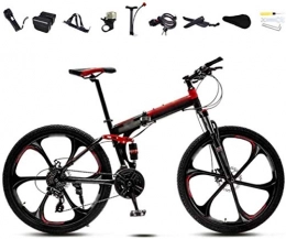 JYD Vélo 24-26 Pouces VTT, vélo Pliant de Banlieue Unisexe, 30 Engrenages de Vitesse Bicyclette Pliante à Double Frein à Disque/Rouge/B-Rad / 24 « 29.5