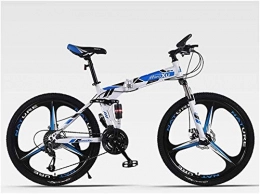 LAZNG vélo LAZNG Folding Mountain Bike 24 Vitesse vlo Suspension Avant VTT Cadre Pliable 26" 3 Roues Spoke (Couleur : Bleu)