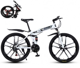 LCAZR vélo LCAZR Vélo de Montagne Pliant, Adulte VTT, Snow Beach Bike, vélo Double Frein à Disque Cruiser, en Acier Haute Carbone léger Cadre de vélo, 26 Pouces Roues / Blanc