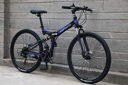 LIANG Vélos de montagne pliant LIANG 21-Speed Folding Mountain Bike 24 inch and 26 inch Double Disc Brake Bicycle Bicycle Folding Mountain Bike, Black Blue F, 26inch