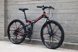 LIANG vélo LIANG 21-Speed Folding Mountain Bike 24 inch and 26 inch Double Disc Brake Bicycle Bicycle Folding Mountain Bike, Black Red 10 Knife, 26inch