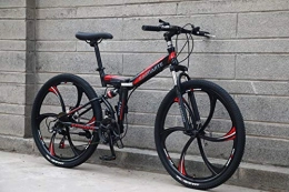 LIANG vélo LIANG 21-Speed Folding Mountain Bike 24 inch and 26 inch Double Disc Brake Bicycle Bicycle Folding Mountain Bike, Black Red L, 26inch