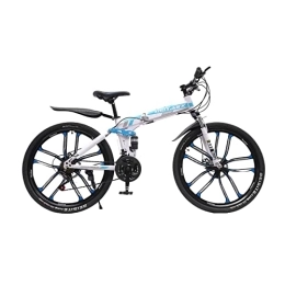 Lightakai Vélos de montagne pliant Lightakai VTT 26" - Vélo pliant - 21 vitesses - VTT adulte - Double absorption des chocs - Frein à disque pour garçons et filles - Bleu et blanc