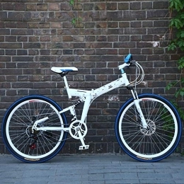 Liutao vélo Liutao Vélo de montagne pliable 26 pouces 21 vitesses Double frein à disque Vélo de montagne pliable Convient aux adultes 61 cm F Blanc et bleu