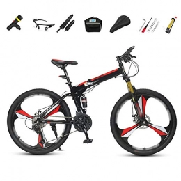 LQ&XL vélo LQ&XL VTT 27-Vitesses - 26'' Pliable Bicyclette pour Adulte - Freins a Disque - Tout Suspendu - Pliant Vélo de Montagne / Red
