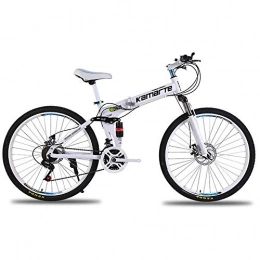 LUO Vélos de montagne pliant LUO Vélo 24-26 pouces VTT, vélo pliant en acier au carbone étudiant adulte à vitesse variable, vélo extérieur pliant 21-27 vitesses, blanc, 26 pouces 21 vitesses