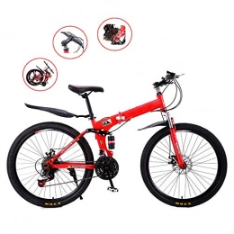MDZZ Pliable, 21 Vitesse Adulte Fat Tire Mountain Trail vélo, Cadre en Acier Haute teneur en Carbone Hardtail Voiture à pédales pour vélo en Plein air,Red Wheel a,26in