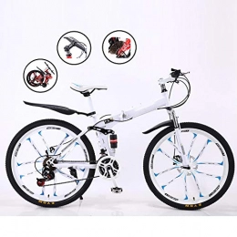 MDZZ vélo MDZZ Pliable, 21 Vitesse Adulte Fat Tire Mountain Trail vélo, Cadre en Acier Haute teneur en Carbone Hardtail Voiture à pédales pour vélo en Plein air, White Wheel b, 26in