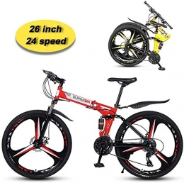 NENGGE vélo NENGGE Folding Mountain Bike, 26 pouces 3 couteau monoroue 24 vitesses mécanique à double disque de frein Dual Shock Absorber extérieure for adultes hors route vélo (Color : B-red)