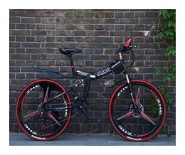 NOLOGO vélo NoraHarry Flower 26 pouces 21 vitesses double frein à disque VTT pliant vélo adapté for les adultes Love sports (Color : S Black and red)