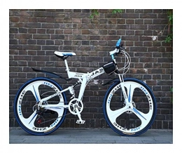 NOLOGO vélo NoraHarry Flower 26 pouces 21 vitesses double frein à disque VTT pliant vélo adapté for les adultes Love sports (Color : S White and blue)