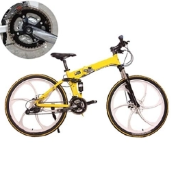 NXX vélo NXX 20 Pouces Repliable Vélo de Montagne Frein à Double Disque Vélo, Cadre en Acier À Haute Teneur en Carbone, 7 Speed, Homme Femme But Général, Jaune