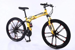 Pakopjxnx vélo Pakopjxnx 21 Speed Mountain Bike 24 26 inch Carbon Steel Folding Bike Double, 10knife Wheel Yellow, 26 inch