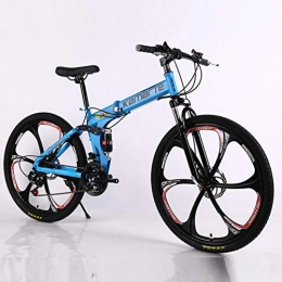 Pakopjxnx vélo Pakopjxnx 27 Speed Mountain Bike Wheel Bike High Carbon Steel Folding Bike Disc Brake Bicycle Mountain Bicycle, 6knife Blue, 24inch