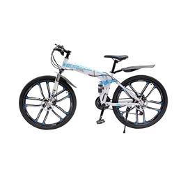 panfudongk Vélos de montagne pliant panfudongk Vélo VTT 26" | Vélo pour homme | 21 vitesses | Suspension | Pliable | Acier de haute qualité | Bleu + Blanc