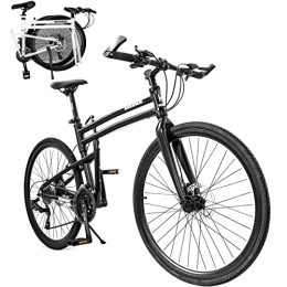 Generic vélo Portatif Gros Pneus Vélo Pliant VTT Pliable Adulte Vélo Pliant à Suspension Complète Compact Cadre en Acier À Haute Teneur en Carbone Absorption Chocs, Black / 24inch, 24