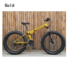 Qinmo vélo Qinmo Vlo vlo Route, Pliant motoneige, Double Frein Disque 26 Pouces Adulte Montagne 4.0 Pneus Fat vlo 21 / 24 / 27 / 30 Absorption Vitesse Double Choc Jantes Aluminium (Color : Gold)