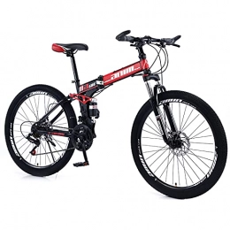 QQLK vélo QQLK Adulte Vélo de Montagne Pliant 26", Dérailleur 24 Vitesses, Double Freins à Disque, Black Red, Spoke Wheel