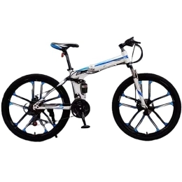 RASHIV vélo RASHIV Vélo de Montagne Pliant de 26 Pouces, vélo de Piste à Suspension complète en Acier à Haute teneur en Carbone, Montage Facile, adapté aux Adolescents et aux Adultes (White Blue 33 Speed)