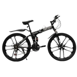 Shaillienn vélo Shaillienn VTT Fully 26", guide de qualité supérieure, pour homme et femme, freins à disque, 21 vitesses, vélo pliant avec double cadre amortisseur (noir + blanc)