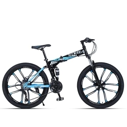 TAURU Vélos de montagne pliant TAURU Vélo de montagne pliable de 61 cm pour homme et femme, double frein en V, cadre rigide (27 vitesses, bleu)
