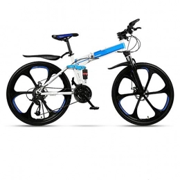 THENAGD Vélos de montagne pliant THENAGD véLo De Montagne Pliant, véLo Adulte Une Roue Double Damping Racing Cross Country Variable Speed Fast Bicycle pour Les éTudiants Masculins Et féMinins 26inches Six-knifetopwith whiteandblue