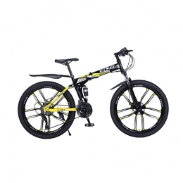 SHANRENSAN Vélos de montagne pliant VTT 24 / 26" pliable 21 vitesses, VTT avec double amortissement, frein à disque (noir et jaune)