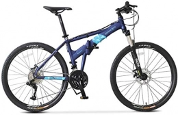 YANQ Vélos de montagne pliant VTT 26 pouces de suspension avant VTT 27 vitesses, vélo semi-rigide léger, cadre de bicyclette pliable en aluminium, noir, bleu