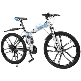 WOQLIBE vélo VTT pliable 26 pouces 21 vitesses, vélo adulte avec double cadre d'absorption des chocs - vélos à freins à disque, parfait pour hommes et femmes, blanc