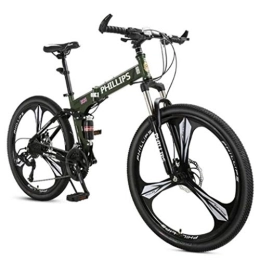 Generic Vélos de montagne pliant VTT pliable de 26 pouces, vélos de route à suspension complète avec freins à disque, vélo 24 vitesses, vélo de VTT noir, bleu, rouge pour hommes / femmes (couleur : noir)