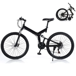 Futchoy vélo VTT pliable de 66 cm pour adultes - 21 vitesses - Avec double freins à disque - Cadre en acier à haute teneur en carbone - Vélo pliable à suspension complète - Noir