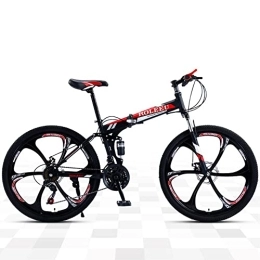 TAURU vélo VTT pliable à roue épaisse de 61 cm pour adulte, cadre en acier à haute teneur en carbone, double suspension complète à double frein à disque (24 vitesses, noir)