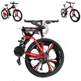 Generic Vélos de montagne pliant VTT pour adultes, roues de 66 cm, 3 rayons, 24 vitesses, frein à disque, cadre de suspension complet, vélo de route pliable en acier à haute teneur en carbone, pliable en 15 secondes
